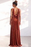 Black Velvet Cowl Neck Sheath Long Bridesmaid Dress