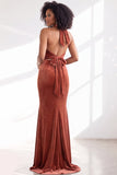 Black Halter Neck Velvet Mermaid Ruched Backless Long Bridesmaid Dress