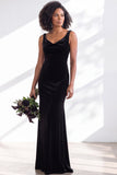 Burgundy Cowl Neck Velvet Open Back Mermaid Long Bridesmaid Dress