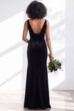 Burgundy Cowl Neck Velvet Open Back Mermaid Long Bridesmaid Dress