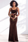 Burgundy Cowl Neck Velvet Open Back Mermaid Long Bridesmaid Dress