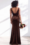 Burgundy Cowl Neck Velvet Open Back Mermaid Long Bridesmaid Dress