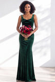 Burgundy Cowl Neck Velvet Open Back Mermaid Long Bridesmaid Dress