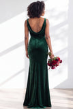 Burgundy Cowl Neck Velvet Open Back Mermaid Long Bridesmaid Dress