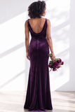 Burgundy Cowl Neck Velvet Open Back Mermaid Long Bridesmaid Dress