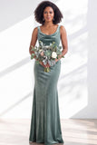 Burgundy Cowl Neck Velvet Open Back Mermaid Long Bridesmaid Dress