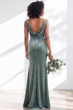 Burgundy Cowl Neck Velvet Open Back Mermaid Long Bridesmaid Dress