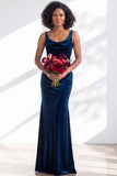 Burgundy Cowl Neck Velvet Open Back Mermaid Long Bridesmaid Dress