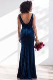 Burgundy Cowl Neck Velvet Open Back Mermaid Long Bridesmaid Dress