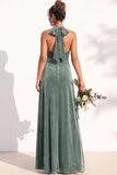 A-Line Velvet Halter Neck Backless Long Bridesmaid Dress