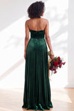 Navy A-Line Strapless Pleated Velvet Long Bridesmaid Dress