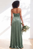 Navy A-Line Strapless Pleated Velvet Long Bridesmaid Dress