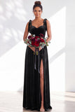 Dark Green Velvet Sweetheart Straps Bow Long Bridesmaid Dress with Slit