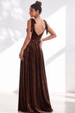 Dark Green Velvet Sweetheart Straps Bow Long Bridesmaid Dress with Slit