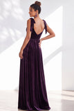 Dark Green Velvet Sweetheart Straps Bow Long Bridesmaid Dress with Slit
