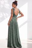 Dark Green Velvet Sweetheart Straps Bow Long Bridesmaid Dress with Slit