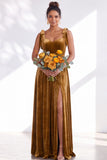 Dark Green Velvet Sweetheart Straps Bow Long Bridesmaid Dress with Slit
