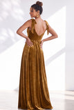 Dark Green Velvet Sweetheart Straps Bow Long Bridesmaid Dress with Slit