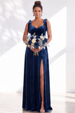 Dark Green Velvet Sweetheart Straps Bow Long Bridesmaid Dress with Slit