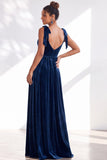 Dark Green Velvet Sweetheart Straps Bow Long Bridesmaid Dress with Slit