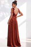 Dark Green Velvet Sweetheart Straps Bow Long Bridesmaid Dress with Slit