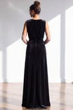 Dark Green Sheath Velvet Ruched V-Neck Long Bridesmaid Dress