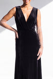 Dark Green Sheath Velvet Ruched V-Neck Long Bridesmaid Dress