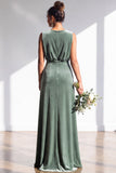 Dark Green Sheath Velvet Ruched V-Neck Long Bridesmaid Dress