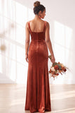 Dusty Sage Velvet A-Line Square Neck Long Bridesmaid Dress with Slit