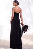 Burgundy Strapless Ruched A-Line Velvet Long Bridesmaid Dress with Slit