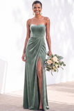 Burgundy Strapless Ruched A-Line Velvet Long Bridesmaid Dress with Slit