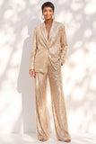 Champagne Sequins Pantsuits Shawl Lapel Long Women Suits