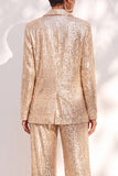 Champagne Sequins Pantsuits Shawl Lapel Long Women Suits