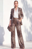 Coffee Leopard Sequins Pantsuits Notched Lapel Long Women Suits with Pockets