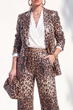Coffee Leopard Sequins Pantsuits Notched Lapel Long Women Suits with Pockets