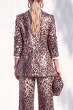 Coffee Leopard Sequins Pantsuits Notched Lapel Long Women Suits with Pockets