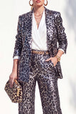 Coffee Leopard Sequins Pantsuits Notched Lapel Long Women Suits with Pockets