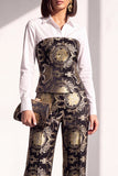 Black Golden Corset Printed Pant Suits Women Suits