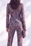 Dark Blue Printed Fitted Peak Lapel Long Women Suits
