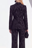 Vintage Black Floral Printed Peak Lapel Long Women Suits