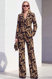 Vintage Black Floral Printed Peak Lapel Long Women Suits