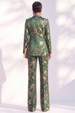Blue Floral Print Notched Lapel Long Women Suits