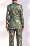 Blue Floral Print Notched Lapel Long Women Suits