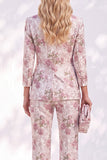 White Purple Flower Printed 3/4 Sleeves Women Suits