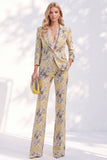 White Purple Flower Printed 3/4 Sleeves Women Suits