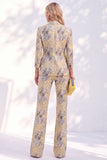 White Purple Flower Printed 3/4 Sleeves Women Suits
