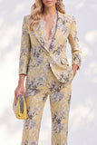 White Purple Flower Printed 3/4 Sleeves Women Suits