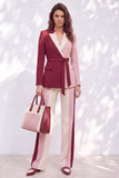 Pink Burgundy Two Piece Peak Lapel Belt Women Suits with Belt