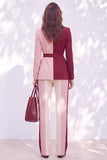 Pink Burgundy Two Piece Peak Lapel Belt Women Suits with Belt