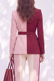 Pink Burgundy Two Piece Peak Lapel Belt Women Suits with Belt